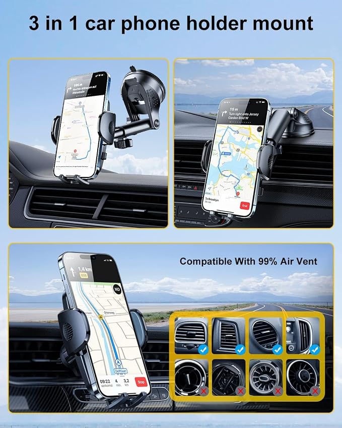 Blue 3-in-1 Phone Mount for Car Vent Dashboard Windshield Cell Phone Holder Car - Image 6