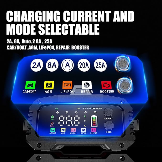 25A Battery Charger, 2/8/20/25 Amp 12V/24V LiFePO4 Lead Acid Fully Automatic - Image 6