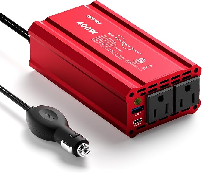 BESTEK 400W Car Power Inverter DC 12V to AC 110V Car Plug T-Type Sine Wave by BESTEK