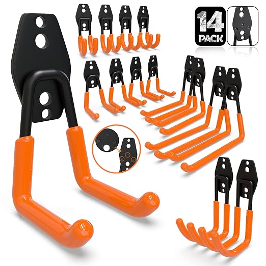 3-H Garage Wall Hooks 14 Pack, Garage Hooks Heavy Duty by 3-H