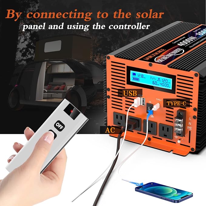 4000 Watt Pure Sine Wave Power Inverter 12V DC to 110V 120V Converter - Image 2