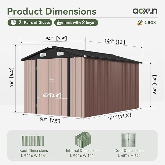 Aoxun 8x12 FT Outdoor Storage Shed Large Shed Steel Utility Tool Shed Storage - Image 2
