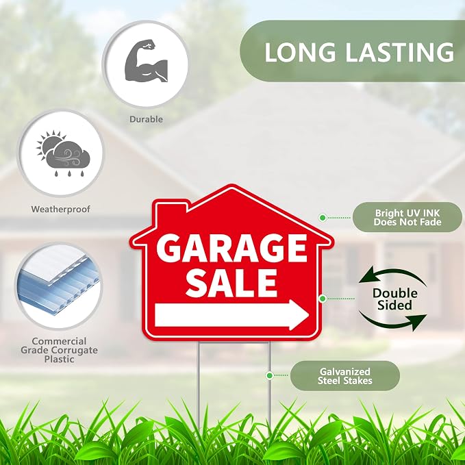 2PC Garage Sale Yard Sign with Stakes, 17 Inches by 13 Inches - Image 2