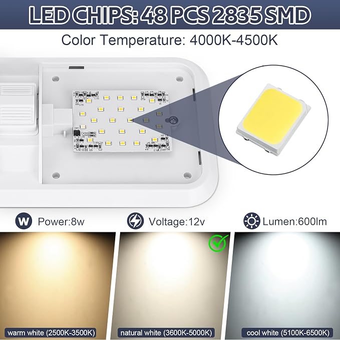 10 Packs RV Lights Interior 12V Led 8W Ceiling Double Dome Camper Light 600 - Image 4