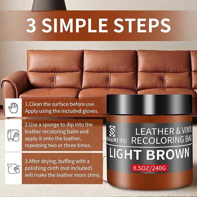 Leather Recoloring Balm, 8.5oz Leather Color Restorer, Light Brown Leather - Image 4