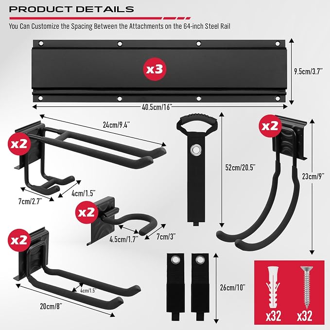 48" Heavy Duty Garage Wall Organizer, Wall Mount Tool Storage Rack - Image 2
