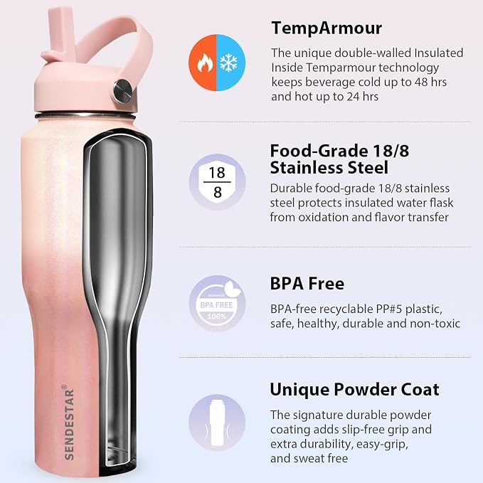 SENDESTAR 32oz Water Bottle Wide Mouth Stainless Steel Vacuum Insulated Double - Image 3