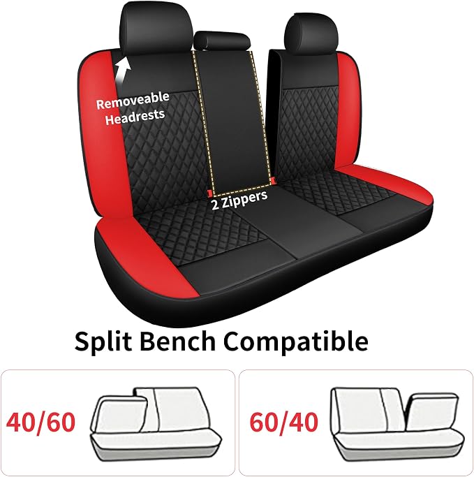 Red Car Seat Covers, Breathable and Waterproof Seat Cover Full Set, PU Premium - Image 9