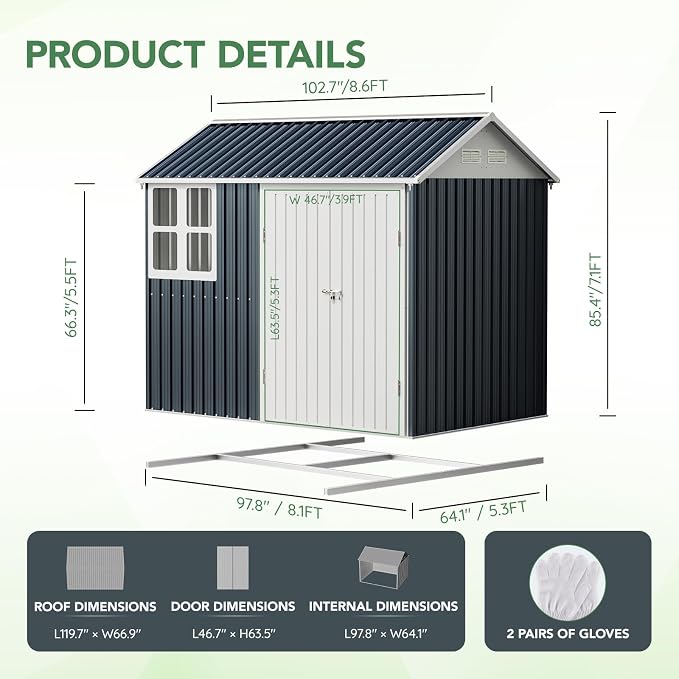8X6FT Outdoor Steel Storage Shed - Image 3