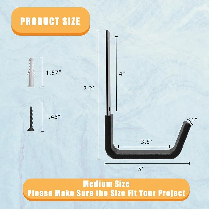 Heavy Duty Utility Hooks for Wall Mount, Garage Wall Hooks, Chainsaw & Leaf - Image 2
