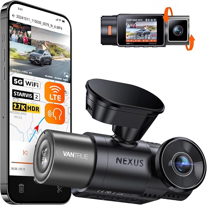 Vantrue N2X 2.7K Uber Dash Cam Front and Inside, 5G WiFi Dual Dash Camera by VANTRUE