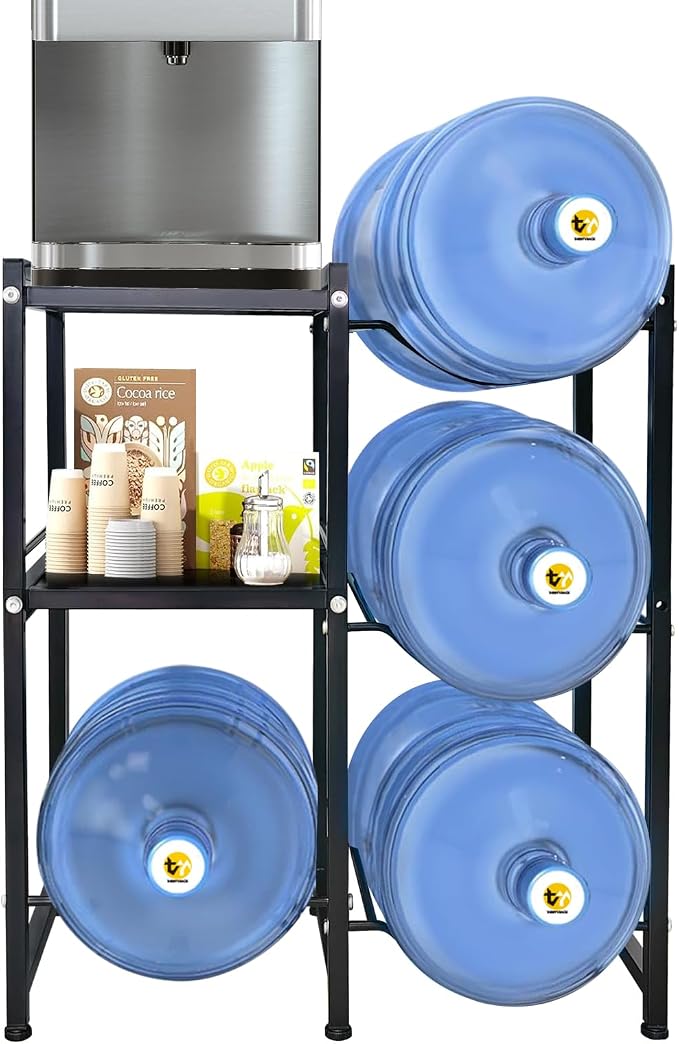 5 Gallon Water Jug Holder with 2 Storage Shelves, 3 Tier Water Bottle Holder by THRIFTYRACK