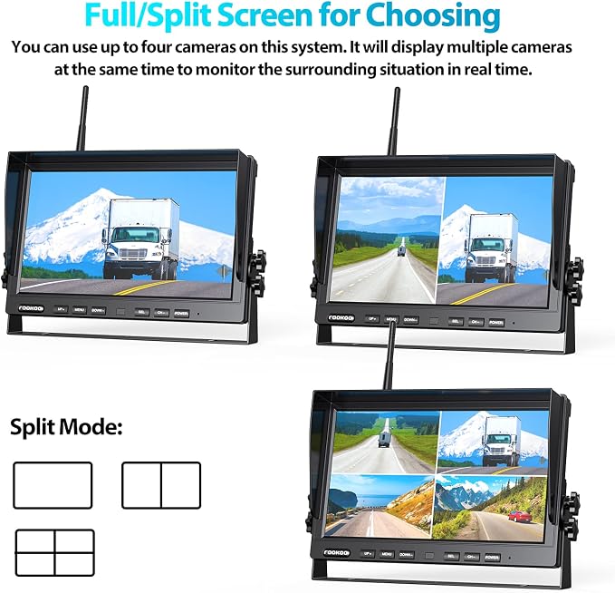 Fookoo HD 1080P 10" Wireless Backup Camera, 10-inch Dual/Quad Split Monitor - Image 5