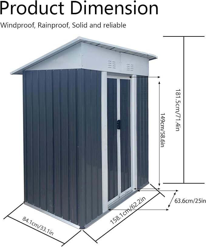 5x3 FT Outdoor Storage Shed - Image 3