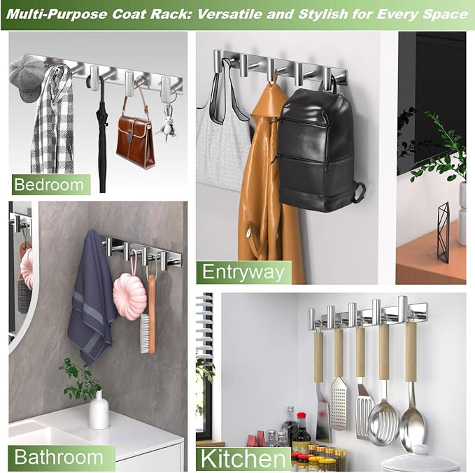 Wall Mounted Coat Rack-5 Hooks, Heavy Duty Stainless Steel Hook Rail - Image 8