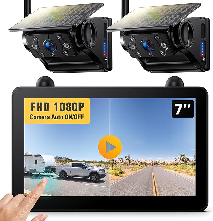Magnetic Solar Wireless RV Backup Camera, 1080P 7" Touchscreen IPS Monitor & 2 by DVKNM