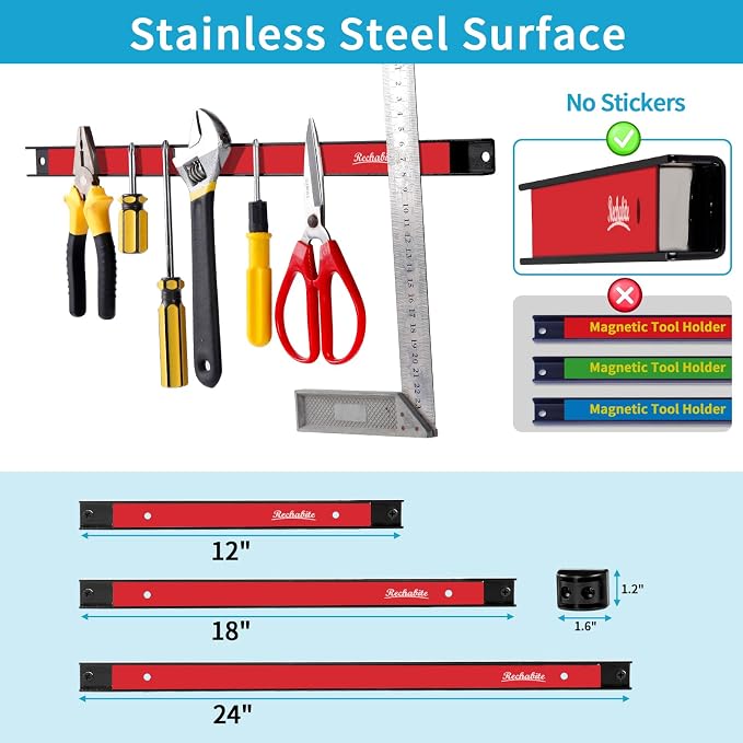4 Pieces 24" Magnetic Tool Holder Strip, Metal Tool Organizer Rack - Image 4