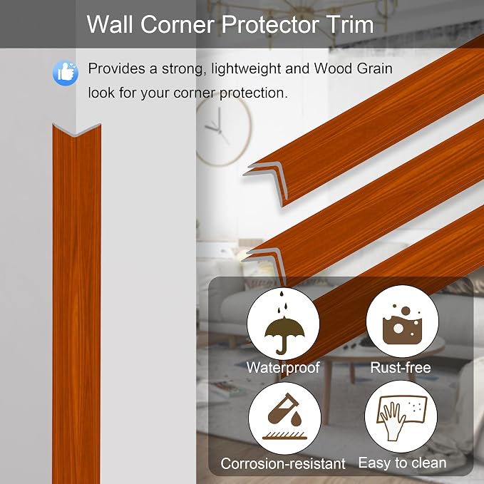 6 Pcs 49" Wall Corner Protector Trim, Walnut Wood Grain Edge Strip - Image 2