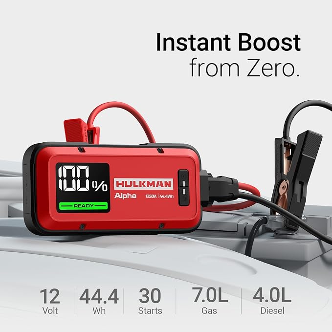 Hulkman Alpha, Ultra Red, 1250A 44.4Wh Battery Jumper Starter Portable - Image 2