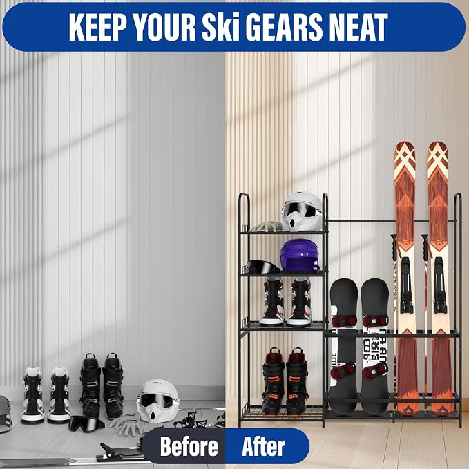 Ski Rack for Garage Freestanding Ski Storage Rack Metal Ski Holders - Image 6