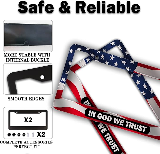 License Plate Frames Multicolor License Plate Holder American Flag in God We - Image 4