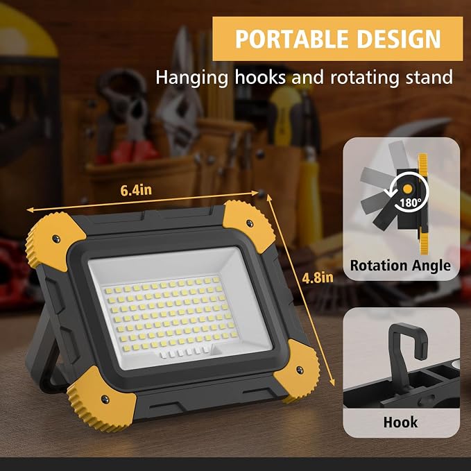 2-Pack Portable Flood Light, 4000mAh Magnetic Rechargeable LED Work Light - Image 6