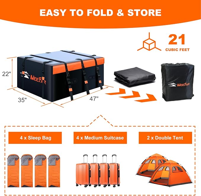 MeeFar Rooftop Cargo Carrier Car Roof Bag 21 Cubic Feet 100% Waterproof Car Top - Image 5