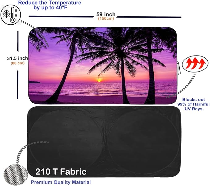 Gven Windshield Sun Shade, 2025 Foldable Purple Sunset Vehicle Windshield - Image 2