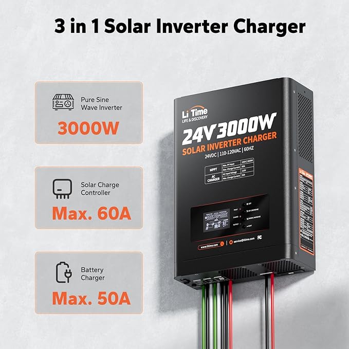 LiTime 24V 3000W All-in-One Solar Inverter Charger | 60A MPPT Solar Controller - Image 2