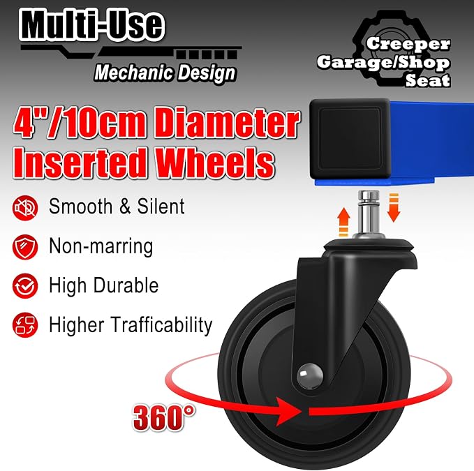 Mechanic Stool with Wheels, Hydraulic Adjustable Shop Stool on Wheels, Garage - Image 5