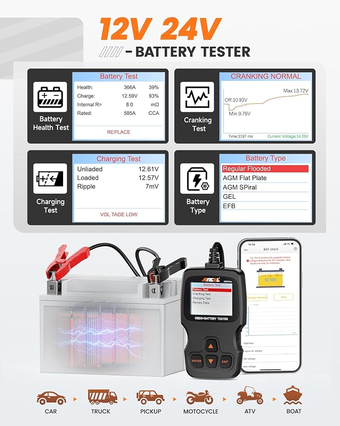 ANCEL AD310 Pro OBD2 Scanner Diagnostic Tool & Car Battery Tester & Bluetooth - Image 5