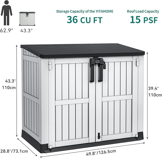 YITAHOME 36 cu ft Resin Outdoor Storage Shed, Weather-Resistant Horizontal Tool - Image 8