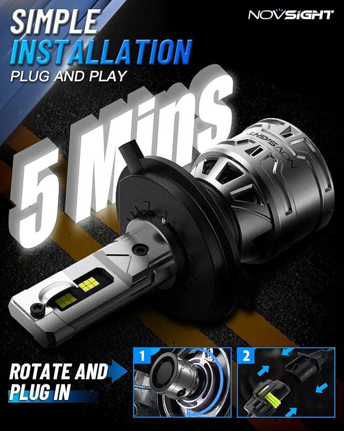 NOVSIGHT H4/HB2/9003 Bulbs Upgraded, 400% Brightness H4 Fog Bulbs, Quick - Image 5