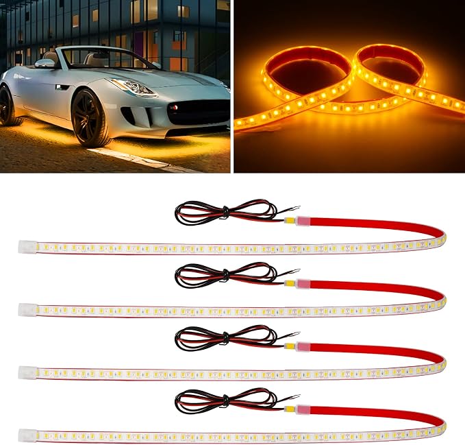 Amber Led Strip Lights, 24inch 12V Interior Light Strip IP68 Waterproof Cuttable by DUOFU365