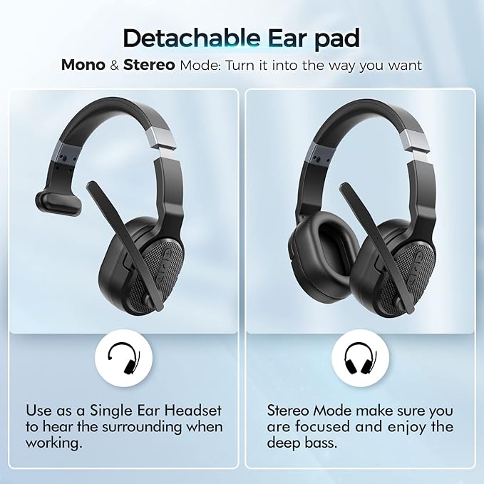 Trucker Bluetooth Headset with Dongle, Wireless Headsets with Noise Cancelling - Image 2