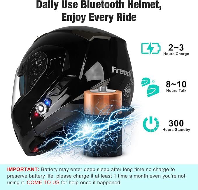 FreedConn BM2-S Bluetooth Motorcycle Helmet, Flip-Up Modular Motorbike Helmet - Image 4