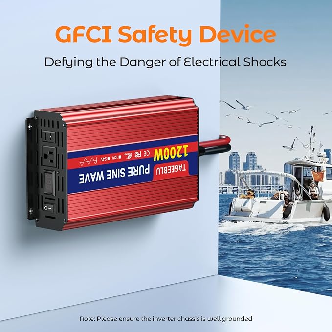 1200W Pure Sine Wave Inverter, 12V DC to 110V/120V AC Power Inverter - Image 5