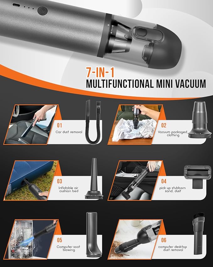 Car Vacuum, Aluminum Alloy V8 Handheld Vacuum Portable, Durable Cordless Vacuum - Image 8