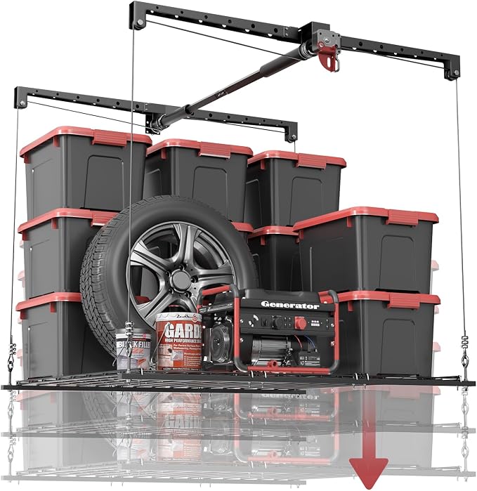 Overhead Garage Storage Lift, Adjustable Heavy-duty 4x4 Ft Ceiling Racks by KOKORACKER