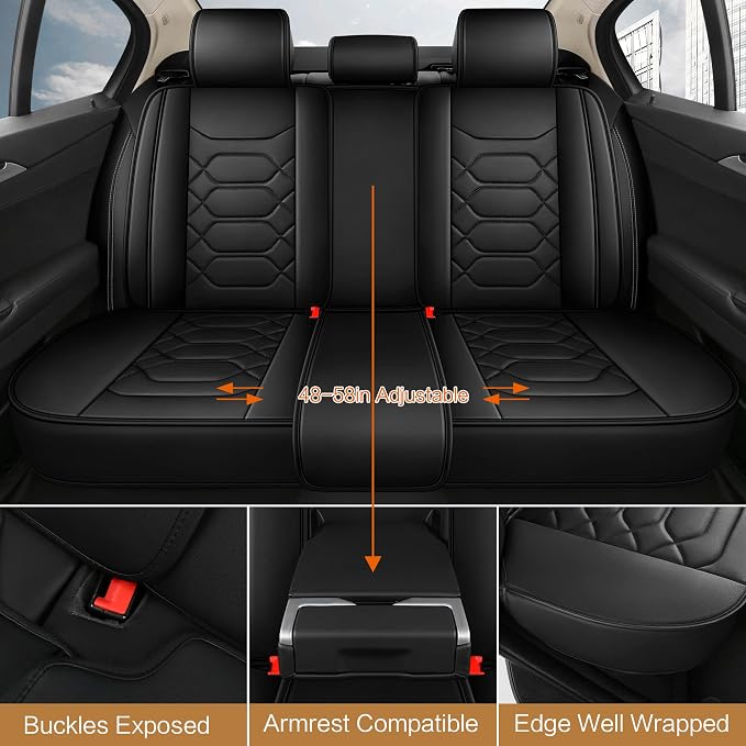 Pariitadin Leather Car Seat Covers Full Set, Waterproof Faux Leather Seat Covers - Image 4