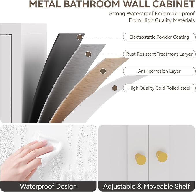 Metal Bathroom Storage Cabinet, Bathroom Floor Storage Cabinet - Image 7