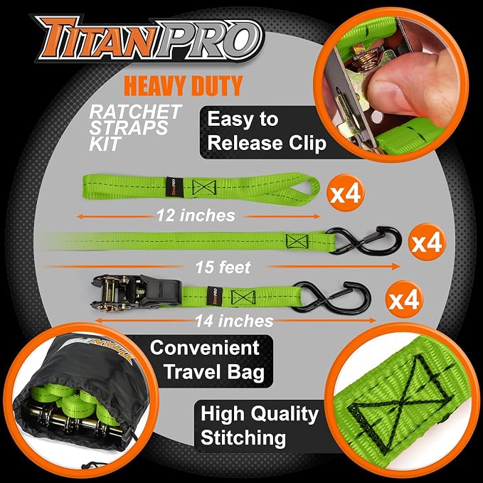 TitanPro Heavy Duty Ratchet Straps 4-Pack - Image 3