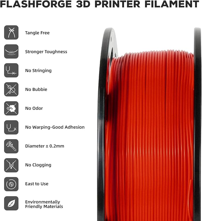 FLASHFORGE PLA Filament 1.75mm Red, 3D Printer Filament 1kg Spool, Dimensional - Image 2