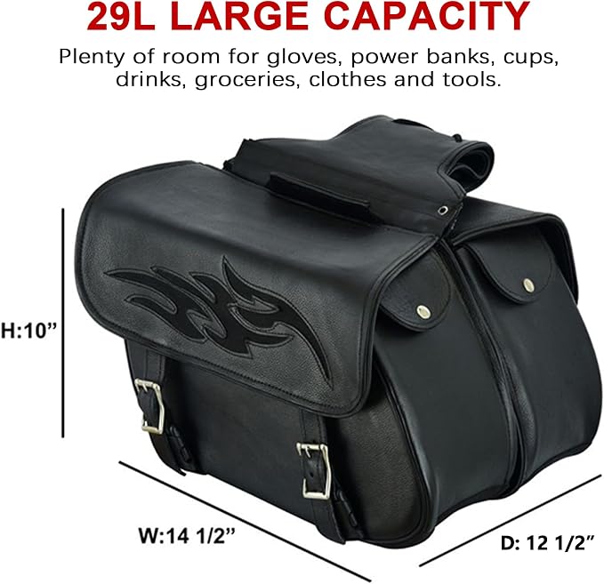 Dream Apparel Naked Cowhide Leather Motorcycle Saddle Bags Throw Over Saddlebags - Image 2