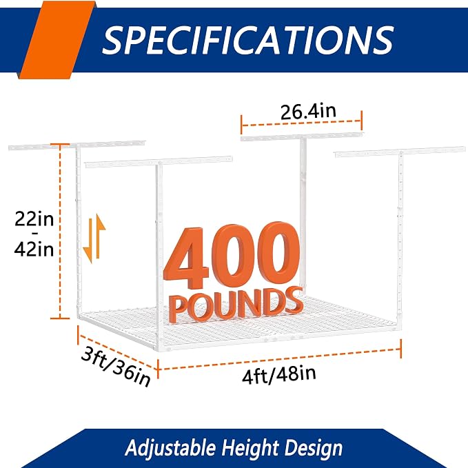 3 x 4FT Overhead Garage Storage Rack, Adjustable Ceiling Storage Racks - Image 2