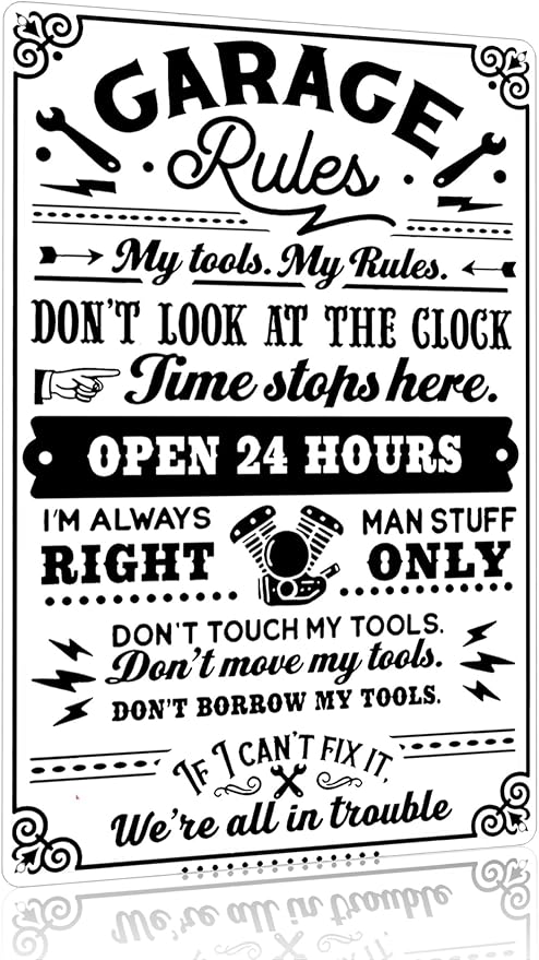 Gifts for Men Dad Husband Funny Garage Rules My Tools My Rules Tin Sign Vintage by Smilelife