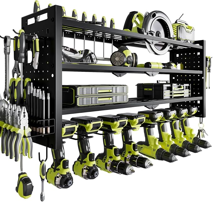 Power Tool Organizer Wall Mount, Cordless Drill Organizer, 4 Layers Large by NattyDot