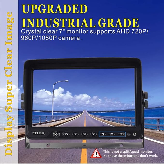 AHD 1080P 7" Reverse Rear View Backup Dual Camera System, Two Cameras - Image 2