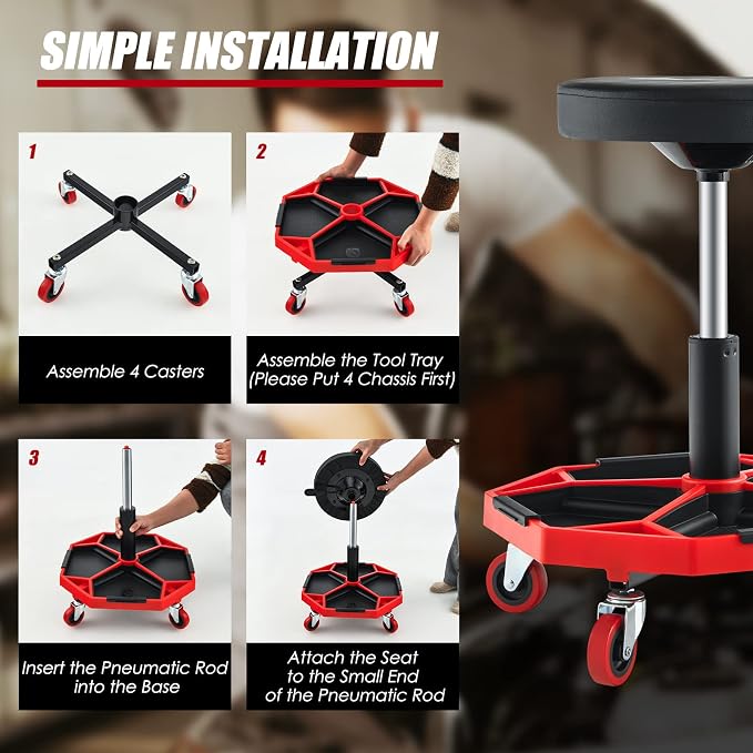 Goplus Garage Stool, 16”-22” Adjustable Rolling Mechanic Stool - Image 8