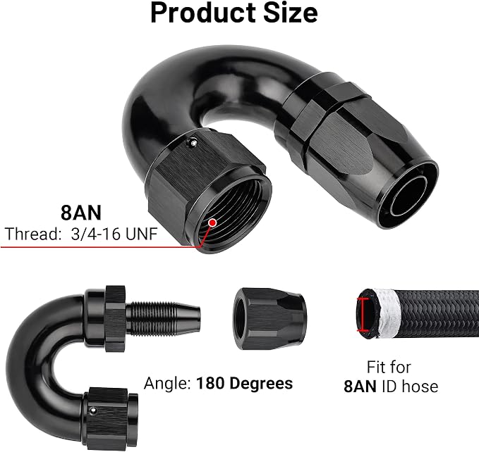 EVIL ENERGY 8AN 180 Degree One Piece Full Flow Hose End Fitting Swivel - Image 2